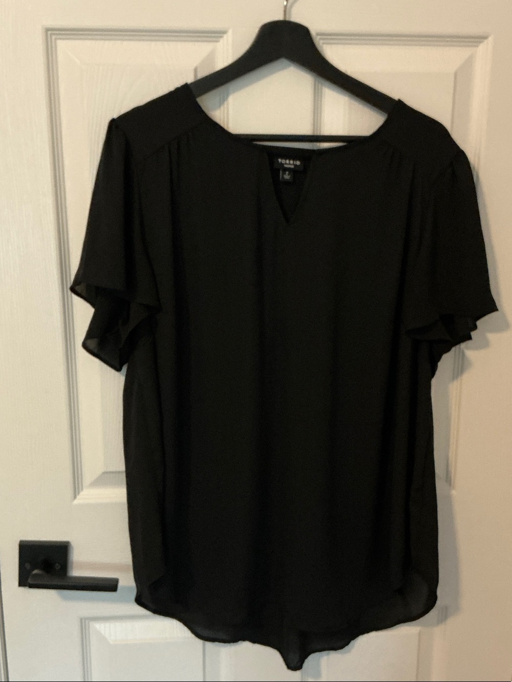torrid Black Flutter-Sleeve Notch-Neck Blouse